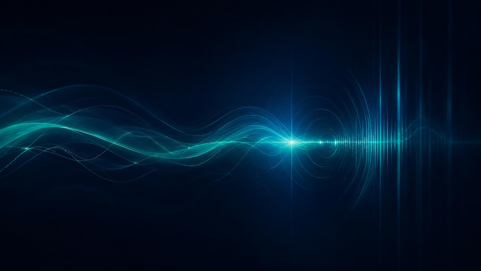Abstract audio waveform visual representing bounded, transparent AI processing.